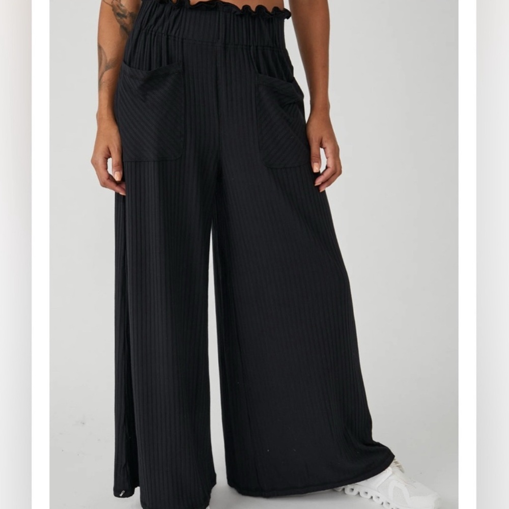 Free People Black Blissed Out Wide-Leg Women's Pants